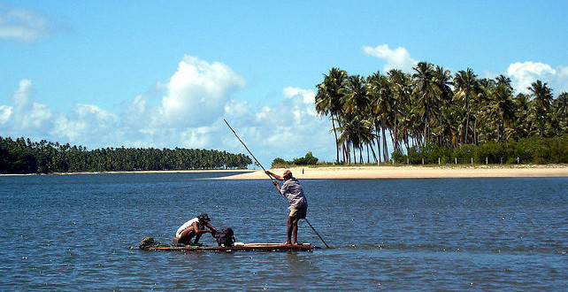 Fishermen at freshwater stream Fishermen at freshwater stream